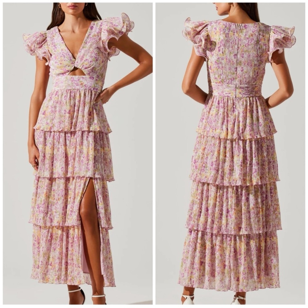 Astr Pleated Tiered Midi Dress